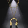 Naszyjniki wiszące 1PC Kobiety podwójnie warstwy zestaw słuchawkowy Naszyjnik ze stali nierdzewnej Złote Kolor Biżuterii Prezent F1497