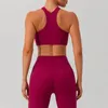 Ensembles actifs femmes Compression douce séchage rapide col haut côtelé course Leggings et soutien-gorge ensemble gymnastique exercice Yoga