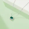 Pendant Necklaces Rectangle Cultivated Emerald S925 Silver Plated Platinum Necklace 0.9CT