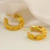 Backs Earrings Gold Color Chunky C Shape Hammered Hoop Women Irregular Statement Big Thick Waterproof Jewelry Wholesale