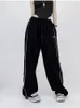 Pantalon Femme Houzhou Hippie Noir Baggy Jogging Pantalon de survêtement Femmes Y2K Cyber Punk Côté Rayé Piste Femelle Harajuku Pantalon Oversize