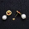 Boucles d'oreilles pendantes en perles Keshi baroques blanches naturelles, pavé de cristal rouge CZ pour femmes