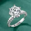 Wedding Rings Luxury Noble Six Claw Imitation Moissanite Zircon Silver Color Ring Complicated Gorgeous Female Jewelry Girlfriend Birthday