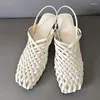 Casual Woven 5728 Sandals Fashion Open Mouth All-Match Reultine Leather Muller Baotou Chaussures à demi-talon