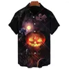 Mäns avslappnade skjortor Hawaiian Halloween Ghost Pumpkin Shirt för män toppar överdimensionerad mode kort ärm Little Devil Travel 3D Print Beach