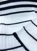 Dames Truien Mode Marineblauw Contrast Wit Gestreepte Slanke Trui Voor Dames 2023 Herfst Hoge Kwaliteit Lange Mouwen Metaal Gebreid Onderhemd