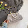 Kvällspåsar Fashion Spets Floral Clutch Bag For Women Luxury Metal Handbag Handväska Vintage Pearl Chain Crossbody Female Clip Purse