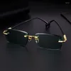 Sonnenbrille Grün Randloses Glas Mann Natürlicher Kristallstein Sonnenbrille Frau Minerallinse Metallrahmen Anti Scratch Top Qualität