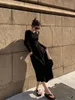 Повседневные платья, женское черное платье с длинными рукавами, трикотажная одежда для женщин, эстетичная одежда для выпускного вечера 2023, уличная одежда с воротником