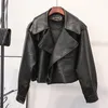 Veste en cuir Pu pour femmes, courte, ample, noire, pour moto, Faux, doux, vêtements d'extérieur urbains, automne dames motard