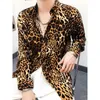 Camisas casuales para hombres 2023 Moda Estampado de leopardo Manga larga Ventilar Coreano Guapo Ropa informal suelta Camisa marrón/amarilla