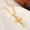 14k gult fast guld GF -stämpel inri Jesus Cross Pendant Necklace Loyal Women Charms korsar smycken Kristendom Crucifix Gifts229m