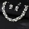 Necklace Earrings Set Faux Pearl Wedding Jewelry Women Rhinestone Fashion Bride Chic