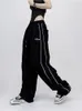 Pantalon Femme Houzhou Hippie Noir Baggy Jogging Pantalon de survêtement Femmes Y2K Cyber Punk Côté Rayé Piste Femelle Harajuku Pantalon Oversize