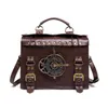 Kadın çanta steampunk endüstriyel retro tek omuz diyagonal kahverengi saat dekorasyon pu taklit deri sırt çantası