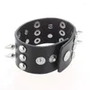 Pulseira masculina de couro de metal Strand 2X com pontas cravejadas de preto