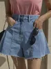 Shorts pour femmes plissé brossé gland denim pour femmes mode taille haute poche un bouton streetwear jean court 2023 été y671