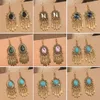 Boucles d'oreilles ethniques plaquées or, pompon géométrique, style Boho, cristal Turquoises, fleur, Huggies, bijoux Jhumka pour fête de mariage