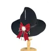 Berets Halloween Lolita Witch Hats Kobiet Pluszowa piłka Bowknot szeroka grzbiet spiczasta czapka maskarada Cosplay Party Costume Akcesorium