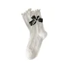 Women Socks Japanese Lolita Cute Double Layer Bow Mid Tube Gentle White Jk Pile Solid Color Thin Lace For