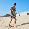 Tracksuits masculinos 2023 Mens Tropical Imprimir Folha Banana Hawaii Camisa e Shorts de Praia Seca Conjunto Havaiano