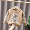 Осенняя детская дизайнерская одежда, клетчатый пуловер с мишкой для маленьких мальчиков и девочек, свитера, трикотаж, джемпер, детское пальто