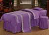 Säng kjol fyrdelar uppsättning av bomullskudde pall quilt massage täcker sängöverdrag med uteplats ansikte fluga hemtextil rosa lila