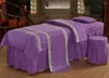 Gonna da letto Set di quattro pezzi di cuscino in cotone Sgabello Trapunta Copriletto Copriletto con papillon per il viso Tessili per la casa Rosa Viola