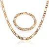 Set di gioielli stile classico in oro giallo 18 carati Figaro collana bracciale donna uomo accessori moda solida regalo304N