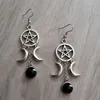 Boucles d'oreilles pendantes pentagramme Triple lune, pierre violette naturelle Wicca sorcière magique païenne gothique, cadeau à la mode pour femmes 2023