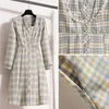 Robes décontractées Eary Automne Mode Femmes Coréenne Style Sweat Robe À Manches Longues Élégance Plaid Empire Taille A-ligne Robes Rencontres Portant