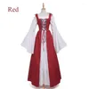 Vestidos casuais feminino vintage vestido medieval elegante bandagem magro cintura alta costura manga longa em torno do pescoço cosplay