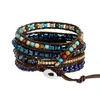 Tennis Teardrop Lapis Lazuli Leder Wickelarmbänder für Frauen Boho Kristall Naturstein Perlen Armband mit Edelstahl Chai301U
