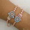 Ganzes hochwertiges CZ-Lila-Blau-Hamsa-Handarmband, türkischer Schmuck, türkisfarbene Steine, Tenniskette, verstellbare Armbänder, 225 Jahre