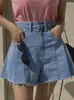 Shorts pour femmes plissé brossé gland denim pour femmes mode taille haute poche un bouton streetwear jean court 2023 été y671