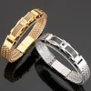 Bangle Luxury Armband för män Guldpläterad 12 mm bred rostfritt stål Square Franco Link Chain Herrhandelsarmband med magnetlås 230928