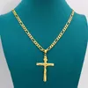 Real 24k Yellow Solid Fine Big Pendant 18ct THAI BAHT G F Gold Jesus Cross Crucifix Charm 55 35mm Figaro Chain Necklace3437