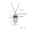 Collane con ciondolo Boho Blue Eye Vero argento sterling 925 Zircone Hamsa Mano di Fatima Collana Lady Gioielli in cristallo Girocollo Vintage 1899