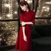 Ethnische Kleidung Vintage chinesischer Stil Cheongsam Damen Spitze Qipao Rot Sommer Party Kleid Mujer Vestidos S-3XL