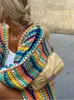 Kobiety dla kobiet Kolkowe pasiaste damki na dzianina moda Modna Rainbow Kolor swetra długiego rękawu płaszcze jesień żeńska swetry streetwearu 230928