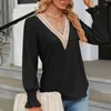 Camicette da donna con scollo a V manica lunga camicetta elegante moda donna 2023 camicie semplici allentate casual top a righe ufficio abbigliamento femminile 28420