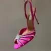Aquazura Женские сандалии Инкрустированные кристаллами Высокие сандалии до щиколотки Атласная мода со стразами на пятке на шпильке Вечерняя дизайнерская обувь 105 мм Fasctory