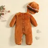 Rompers born Baby Gingerbread Man Rompers Hat Christmas Lovely Plush Long Sleeve Footed Jumpsuit For Infant Girl Boy Costume 230928