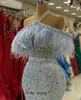 Sukienki imprezowe Dubai jasnoniebieski kantarki pióra szyi z ramion długi syrena wieczór 2023 Arabskie sukienki na wesele