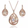 Klassisk 18K Rose Gold Plated äkta Österrike Crystal Pendant Halsband släpp öronring mode kvinnliga smycken set296d
