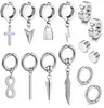 Backs Oorbellen 2-14 Stuks Clip On Voor Mannen Vrouwen Roestvrij Staal Fake Cross Dangle Zilveren Oorbel Set