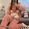 Vêtements de nuit pour femmes hiver épaissir pyjama ensembles pour femmes vêtements filles lâche Pijama Mujer dessin animé Kawaii doux chaud pyjama nuit