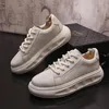 Popular Men's Shoes Spring Autumn Trend Thick Sole Sports Fashion Casual Board Shoes Lace-up Young Round Head Small White Shoes 1A01