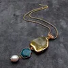 Pendant Necklaces YYING Natural Yellow Lemon Quartz Blue Apatite Cultured White Rice Pearl Gold Plated Chain Necklace Jewelry 230928