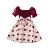 Girl Dresses Toddler Polka Dot Splicing Short Sleeved Evening Girls One Dress Vintage Clothes For Little